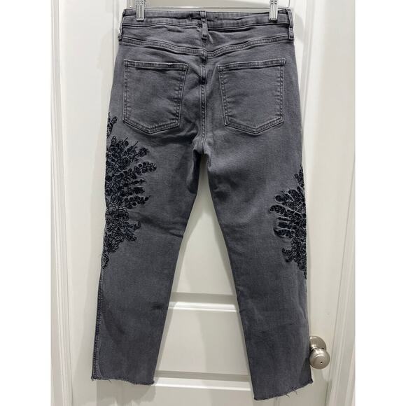Free People We The Free Grey Floral Embroidered Girlfriend Straight Leg Jeans 27 - Picture 6 of 8